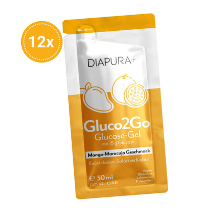 Gluco2Go Glucose-Gel mit exakt 15 g Glucose, Waldbeer- oder Mango-Maracuja-Geschmack