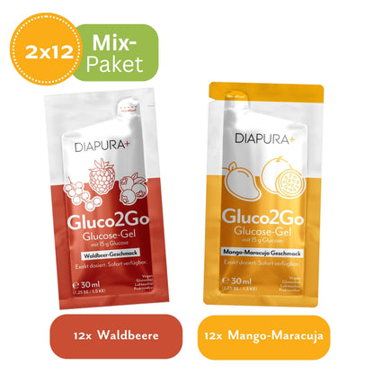 Gluco2Go Glucose-Gel, XL-Sicherheits-Paket, 24 Stück in 2 Sorten