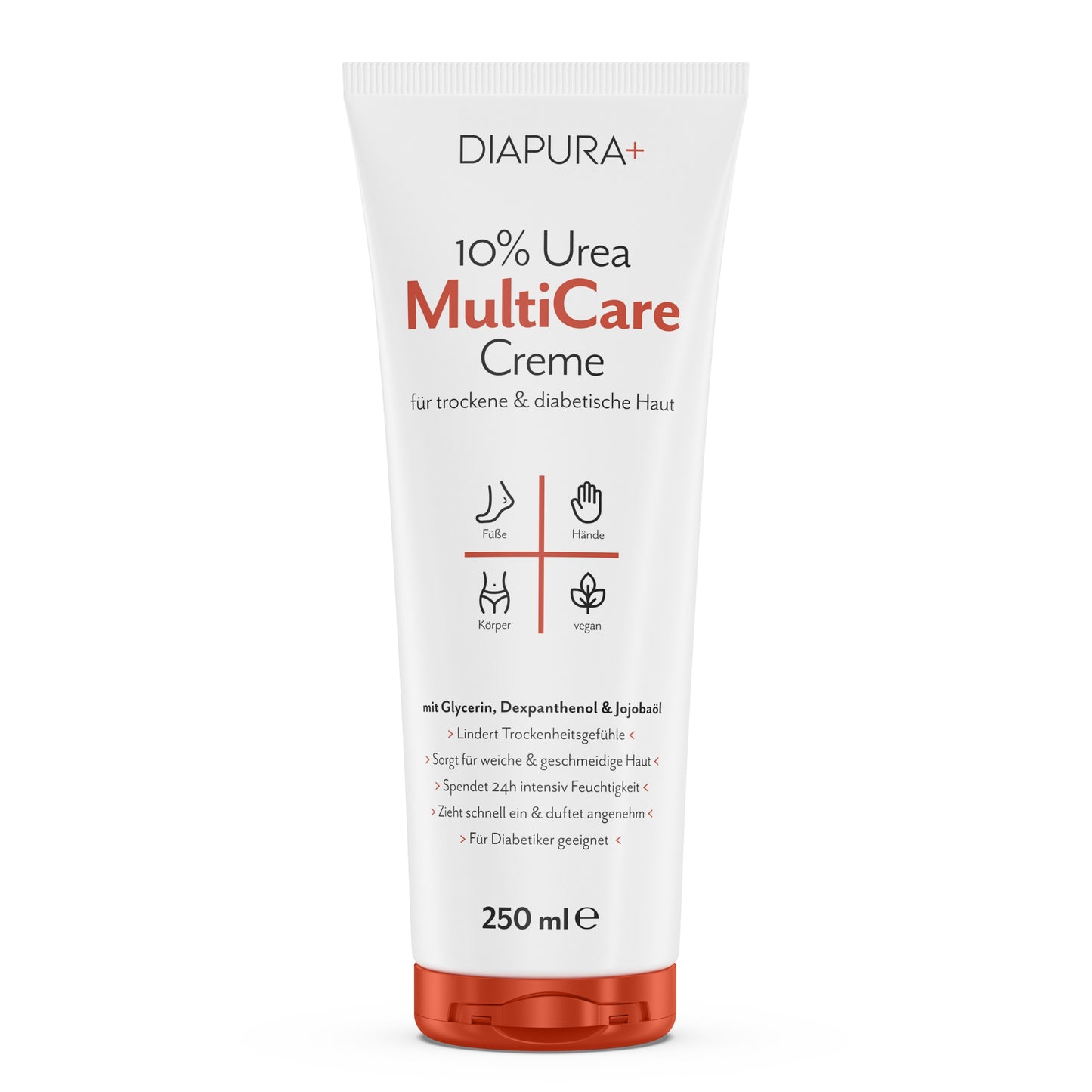 DIAPURA 10% Urea Multicare-Creme, Bodylotion für trockene Haut mit Urea, Glycerin, Dexpanthenol & Jojobaöl,  für den Körper, Füße und Hände