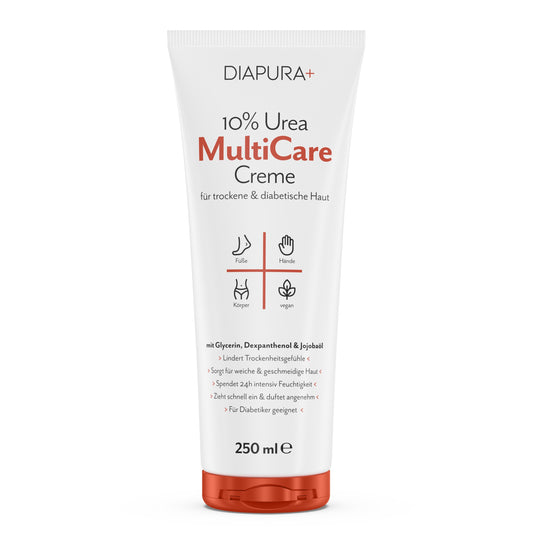 DIAPURA 10% Urea Multicare-Creme, Bodylotion für trockene Haut mit Urea, Glycerin, Dexpanthenol & Jojobaöl,  für den Körper, Füße und Hände