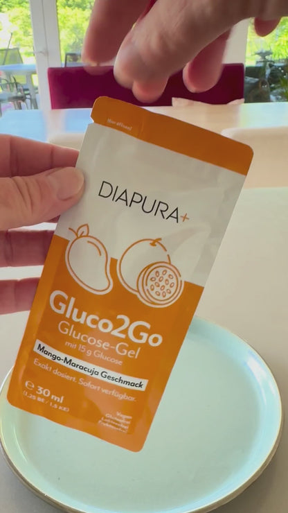 DIAPURA Gluco2Go Glucose-Gel mit exakt 15 g Glucose, Mango-Maracuja-Geschmack